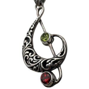 925 Silver Pendant Music Note Garnet Peridot Gemstone UG Jewelry Handmade Vtg